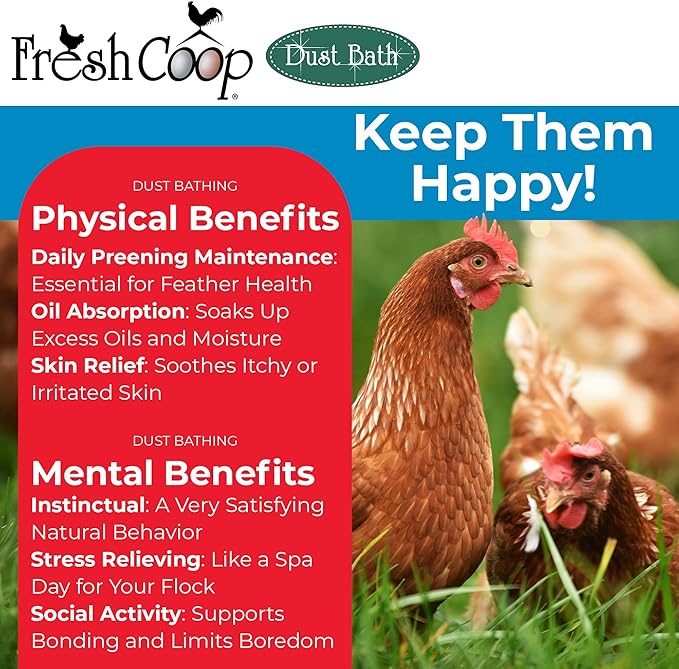 Progressive Planet Fresh Coop Dust Bath, 20lbs - Food-Grade Diatomaceous Earth & Calcium Montmorillonite Clay - Supports Healthy Feathers, Reduces Boredom & Encourages Natural Dust Bathing
