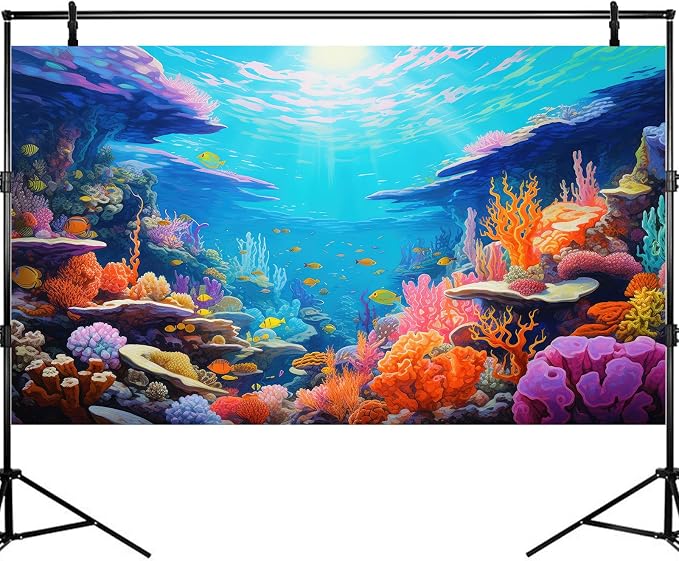 Underwater Scene Aquarium Background Under The Sea Coral Reefs Fish Tank Background Ocean Bottom Scene Diverse Marine Life Sunray Terrarium Backgrounds Tropical Undersea View Tank Backgrounds 30x18in