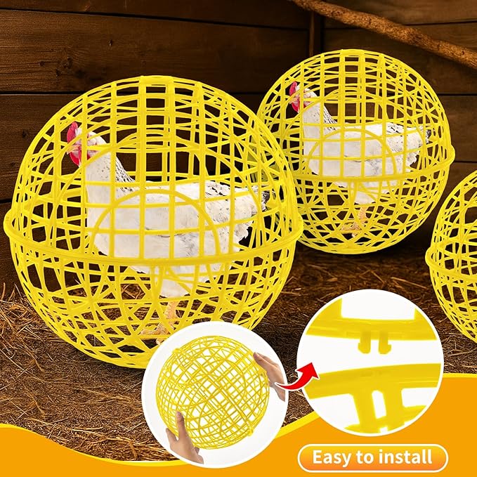 AceOrbit 3 Pcs 11.8 Inch Yellow 2026 Chicken Ball Cage, Plastic Rolling Orb Movable for Chickens Rabbits Birds Pigeons, Outdoor Farm Range Portable Round Coop Hutch Safety Globe Prevents Dog Bites