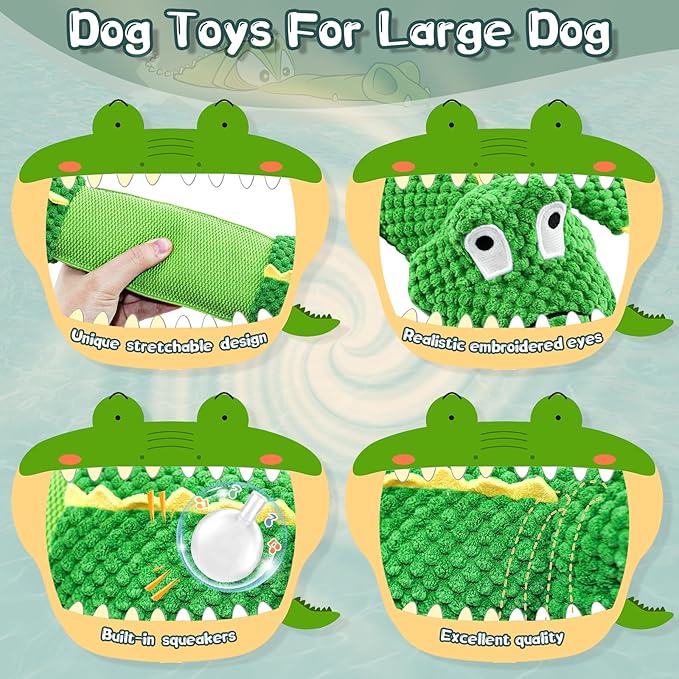 WOWBALA Interactive Squeaky Dog Chew Toy, Ideal Dog Toys for Small, Medium & Large Dogs, and Tug of War Lovers - Stuffed Plush Crocodile -Shaped Pet Toys