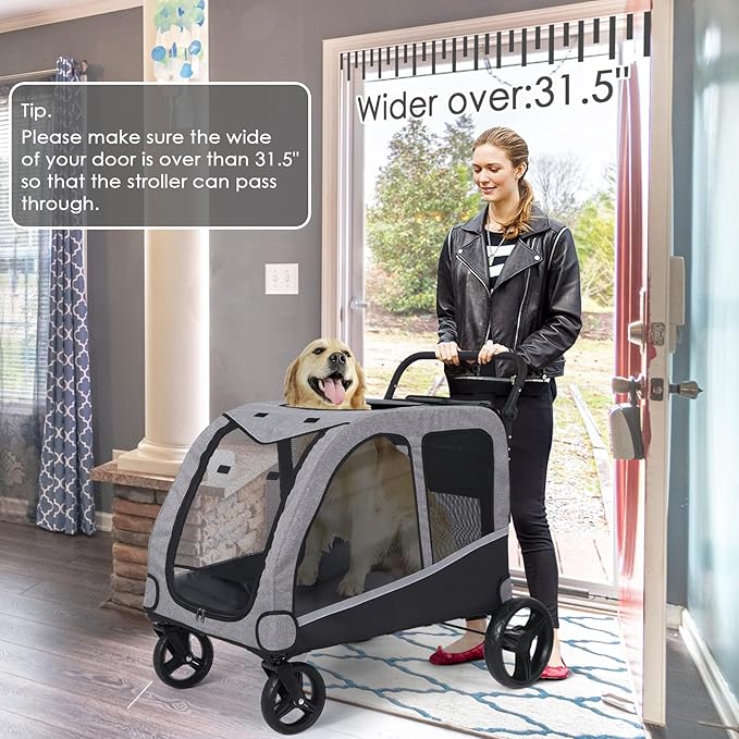 Saudism Dog Stroller for Large & Medium Dogs, Extra Large Pet Stroller, Dog Wagon for 2 Dogs, Foldable Design, Adjustable Handle, with Pocket, Up to 130 lbs