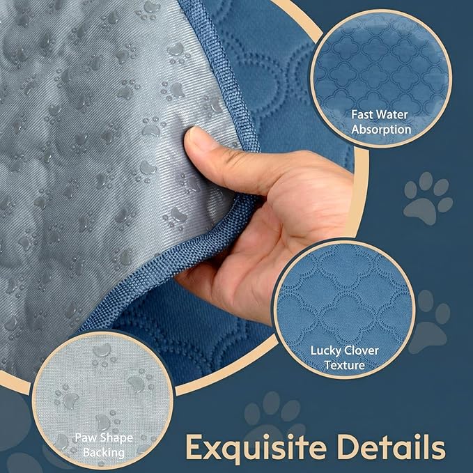 FunFurry Washable Pee Pads for Dogs - 2 Pack Reusable Pee Pads，Waterproof Puppy Pads，Pet Training Pads，Super Absorbent with Dog Paw Shape Non-Slip Backing (Blue, 36" X 41" - 2 Pack)