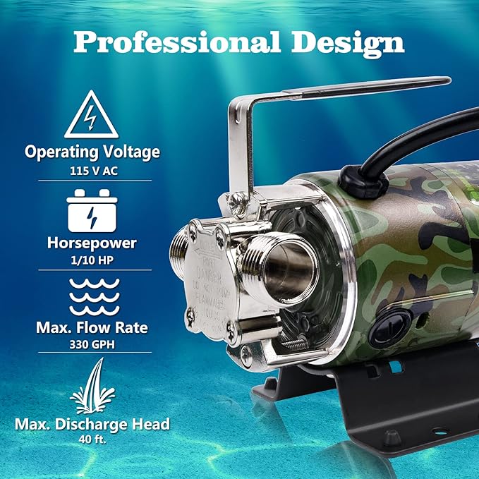 TIGEROAR Water Transfer Pump 115V With Switch 330 GPH Utility Pump Portable | 0.1HP Pool Pump Electric Pump with 6 ft. Hose and 3/4 in. Ports for Water Draining Filling Removing Flushing Spraying