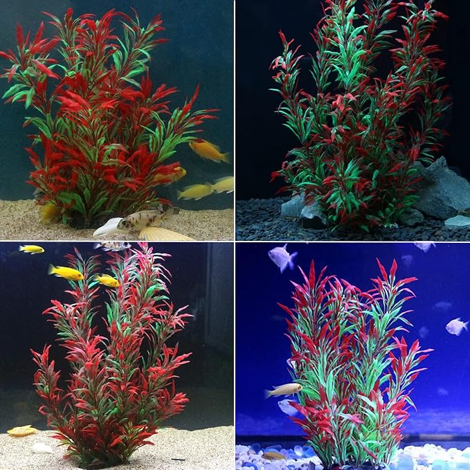 Tfwadmx Large Aquarium Plants Artificial Water Seaweed 2 Pcs About 13 Inch for Fish Tank Decor Plastic Plant for Betta Shrimp Red Gladiolus