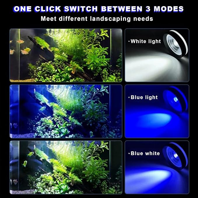 LIYAOLI LED Aquarium Light - Clip On Full Spectrum Fish Tank Light with Adjustable Height for Planted Tanks, Coral Reef, Saltwater/Freshwater, 3 Color Modes - White/Blue/Combo (Black)