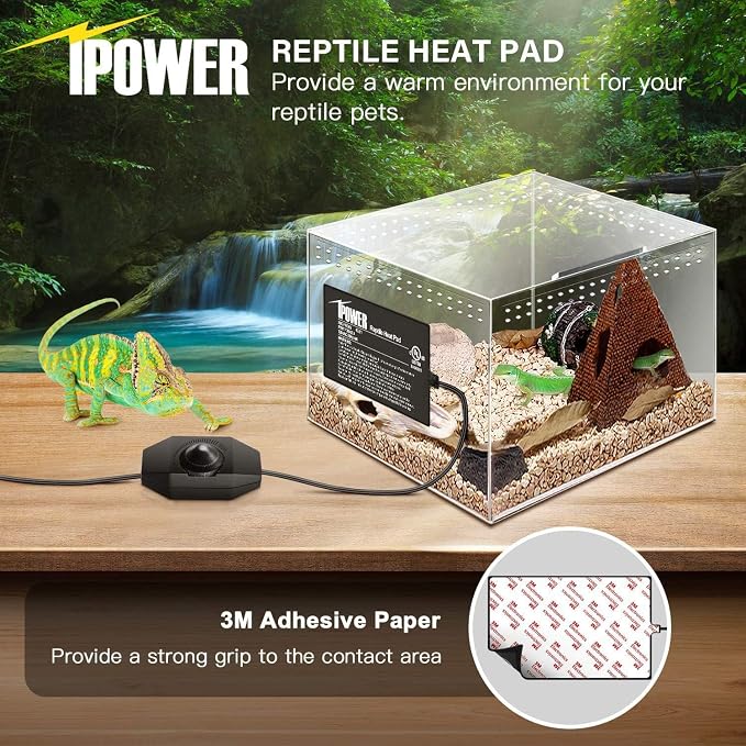 iPower 4 by 7-Inch 4 Watts Reptile Heating Mat with Temperature Controller Under Tank Warmer Terrarium Heat Pad for Reptiles and Amphibians, Black