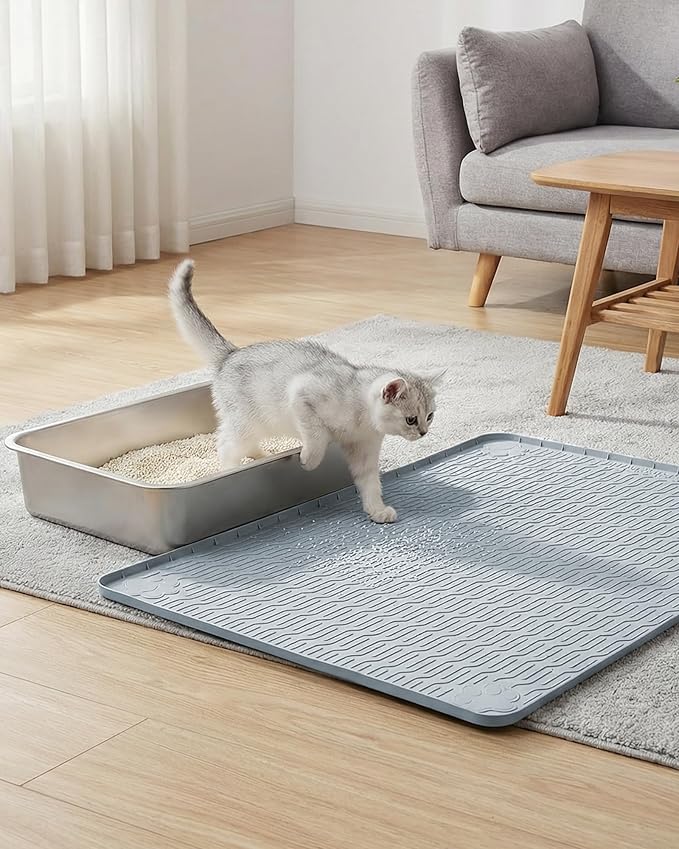 ANWA Waterproof Cat Litter Rug, 34" x 22" Large Silicone Cat Litter Mat Litter Trapping Mat, Heavy-Duty, Easy to Clean