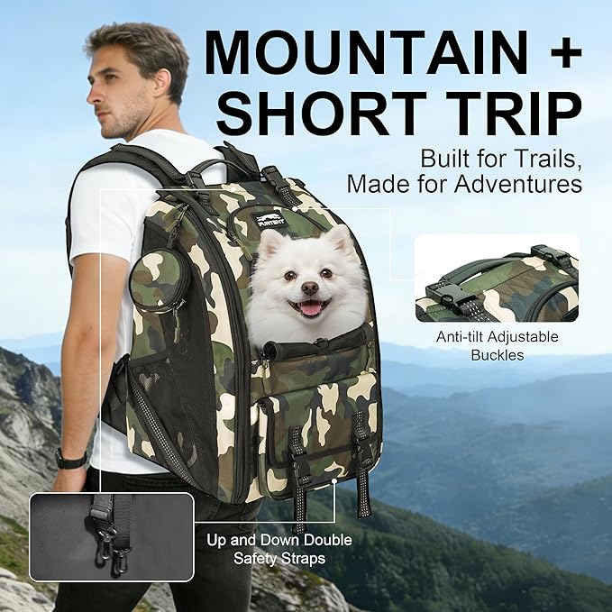 Dog Carrier Backpack for Medium Dogs up to 22 IBS, Dog Hiking Backpacks with Multi Compartment Storage & Adjustable Straps, Waterproof Pet Backpack for Climbing Cycling