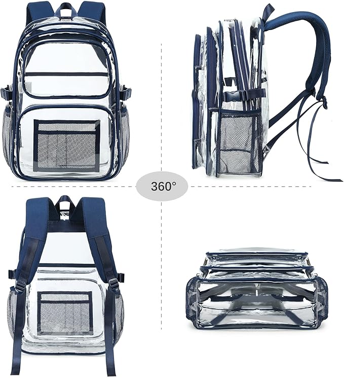 abshoo Large Heavy Duty Boys Clear Backpack for School Bookbag Transparent Multi Pocket Backpacks for Men (Navy)