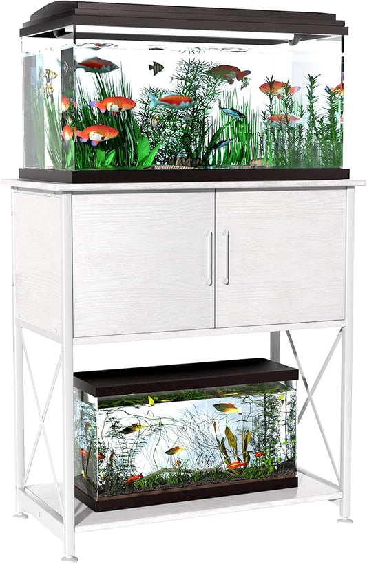 Herture 20-29 Gallon Aquarium Stand Metal Frame Fish Tank Stand with Cabinet Storage, for 20 Gallon Long Aquarium,30.7" L*16.5" W Tabletop,330LBS Capacity White PG01YGW