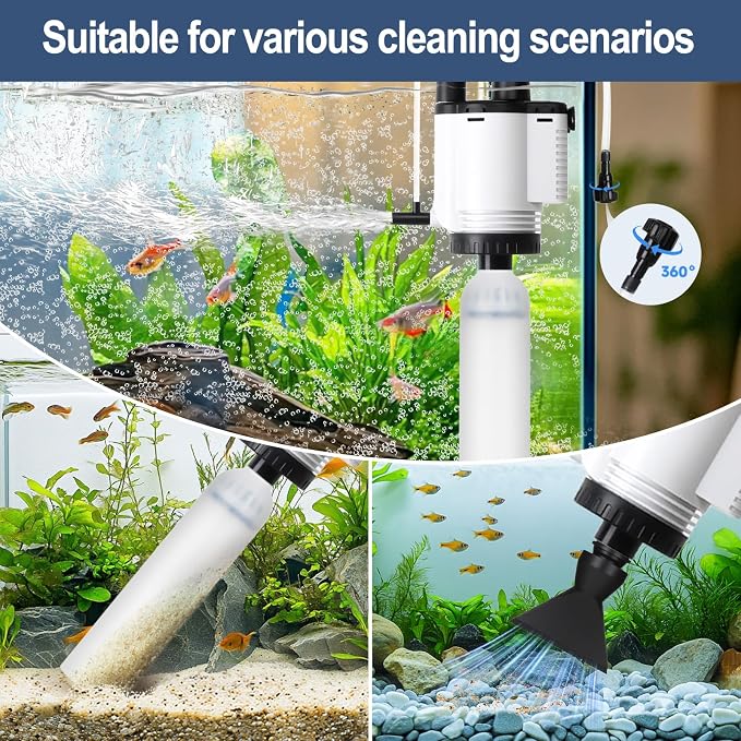 AQQA Electric Aquarium Gravel Cleaner, 8 in 1 Fish Tank Vacuum | 480GPH 30W with Water Changer Sand Washer Filter Pump Oxygen Boost, Gravel Vacuum for Freshwater Saltwater Turtle Tanks