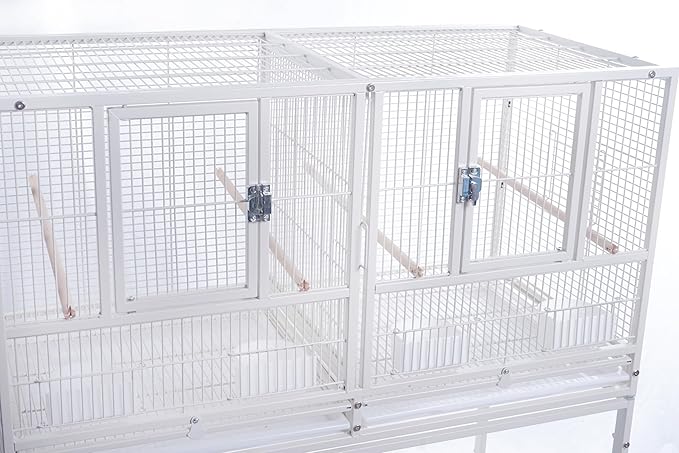 1F/2F/3F Stackable Center Divided Breeder Breeding Bird Flight Double Rolling Cage for Aviaries Canaries Cockatiels Lovebirds Finches Budgies Small Parrots. (White Vein, Cage Without Stand)