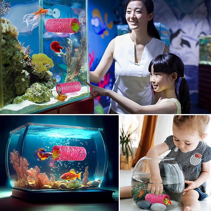Abizoo Betta Fish Tunnel Hideout Pink for Aquarium Decoration | Durable Construction, Easy-To-Clean Smooth Finish, Suction Cup Mounting, Fish Tank Accessory for Shrimp, Guppy and Small Fish