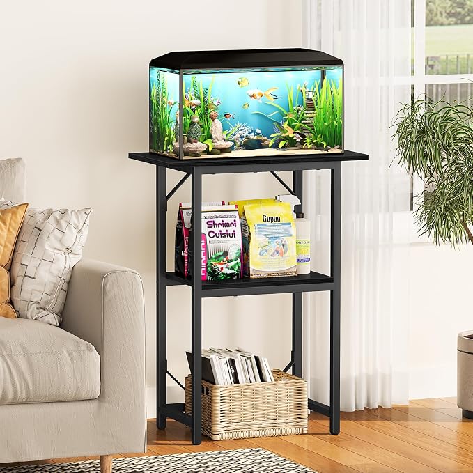 Snughome 10-20 Gallon Fish Tank Stand, Aquarium Stand 2-Tier Storage Shelves, Heavy Duty Terrarium Stand for Home Office Fish Tank Shelf, 24" L x 11.81" W x 30.71" H, Black