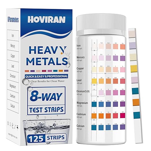 Heavy Metals Water Test Strips (125 Strips), 10 in 1 Home Water Test | Well & Drinking Water Testing Kit for Iron, Mercury, Copper, Lead, Chromium, Magnesium, Cadmium, Calcium