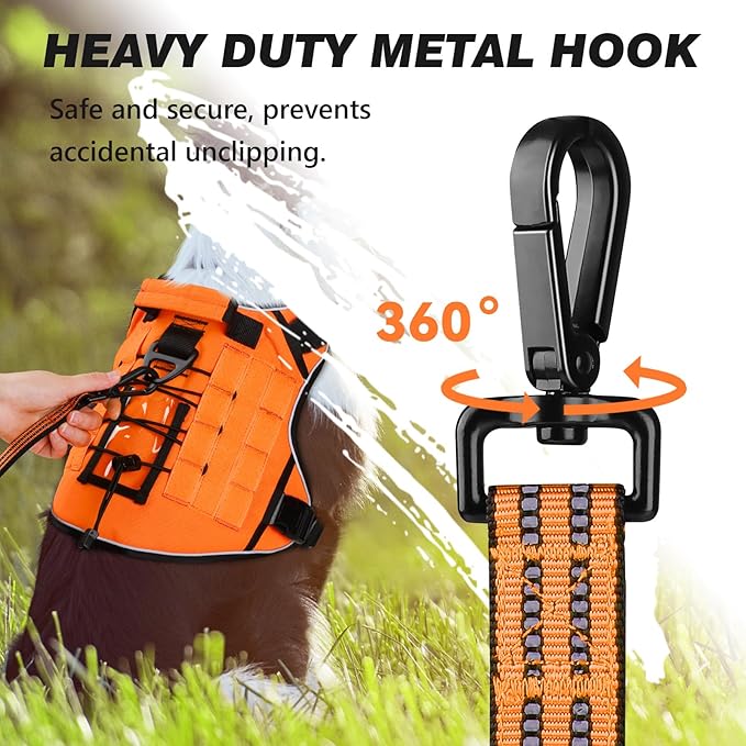WINGOIN Dog Leash for Large Medium Small Dogs, Heavy Duty Dog Leashes with Double Handle, Poop Bag Holder, Car Seat Belt Buckle, Reflective Tactical Pet Lead for Walking, Training (Orange, 6FT)