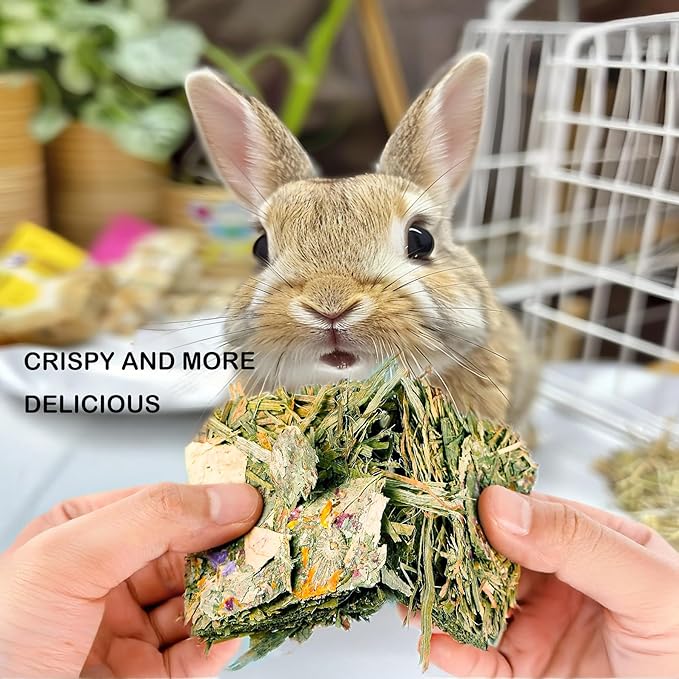 Rabbit Toys 24pcs Bunny Toy Guinea Pig Treats Timothy Hay Chew Toys Chips with Herbal Flowers Hamster Snacks Chinchillas Gerbils for Teeth Apple Sticks Sweet Bamboo