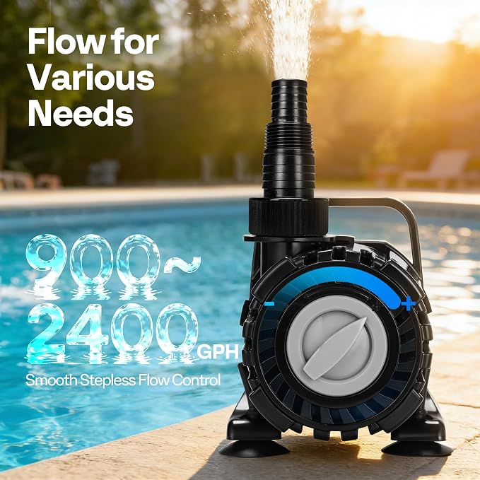 VIVOHOME 150W Pond Pump, 900-2400GPH Adjustable Flow Submersible Water Pump | Stepless Flow Control, 18ft Max Lift, 180° Seamless Adjustable Nozzle, Barrier Pump Bag, 20ft Power Cord