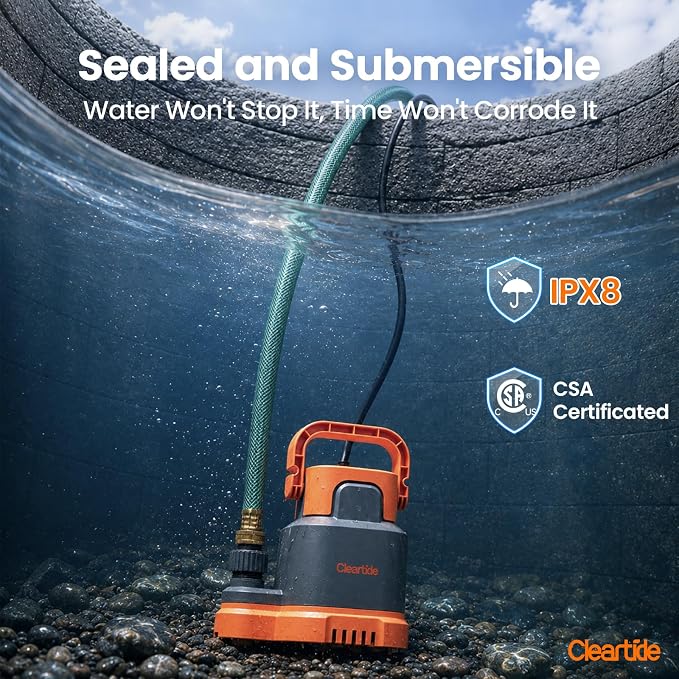Submersible Utility Water Pump, 2400 GPH Portable Sump Pump with Copper Motor, Plug and Work for Pond, Garden Watering, Pool Transfer, Hot Tub Emptying