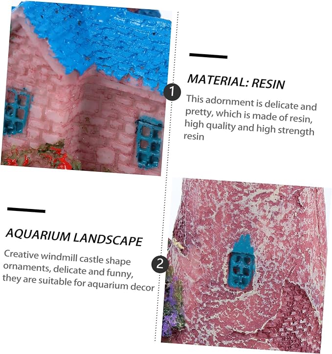 FOMIYES Fish Tank Windmill Ornament Home Decoration Fish Tank for Betta Fish Castle Aquarium Ornament Fish Hiding Cave Lizard Hideout Cinnamon Sticks Leopard Print Beard Resin, 12x7cm