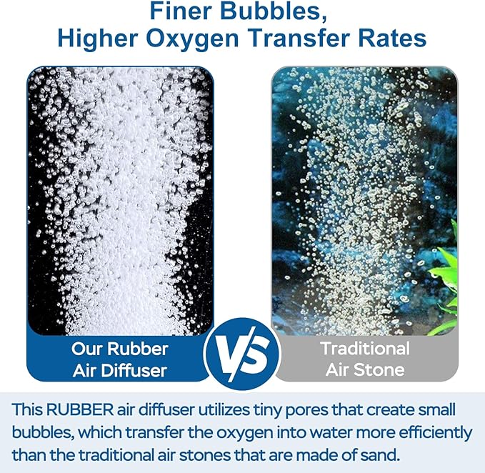 AquaMiracle New Innovative Rubber Air Stone | Air Bubbler | Oxygen Air Diffuser | for Pond Aerator | Pond Aeration | for Large Aquarium | 8”x1.52” | 1-Pack
