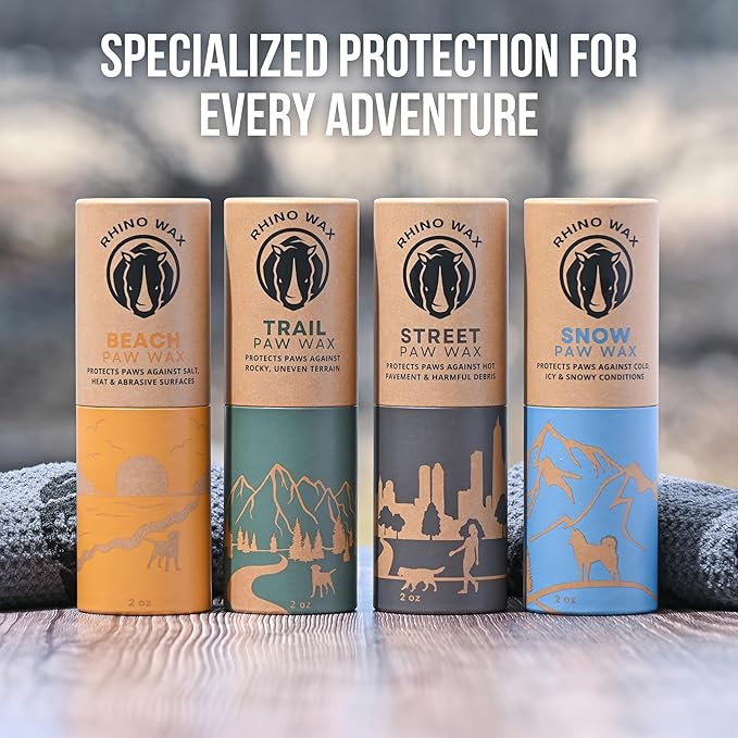 Rhino Wax - Dog Paw Trail Wax 2oz - Use Before Taking Dogs on a Hike - Balm Helps Protect Against Rocks, Uneven Terrain, Thorns, Glass - Moisturizes and Improves Elasticity - Lick-Safe - Made in USA