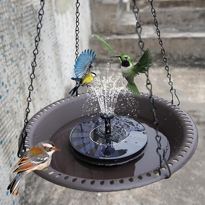 OVZILKI 14 inch BirdBath Bowl Only with 25” Rust-Proof Black Chains, Bird Baths for Outdoors Heavy Duty, Hanging Bird Bath Hanging Bird-Feeder for Garden Backyard Decor (Brown 1 Pack)