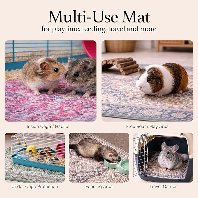 Lovewag Pets Reusable 2-Pack Small Animal Pet Bedding Mats - 16" x 24" Hamster Bedding - Machine Washable Guinea Pig Cage Liners - Guinea Pigs,Rabbits & Ferrets Waterproof Pee Pad (Marmalade Sunshine)