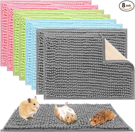 8 PCS Guinea Pig Cage Liner 16x12 Inch Washable Fleece Blanket Rabbit Bedding Mats,Rabbit Reusable Bedding for Small Animal Pee Pads(Gray Green Pink Blue)