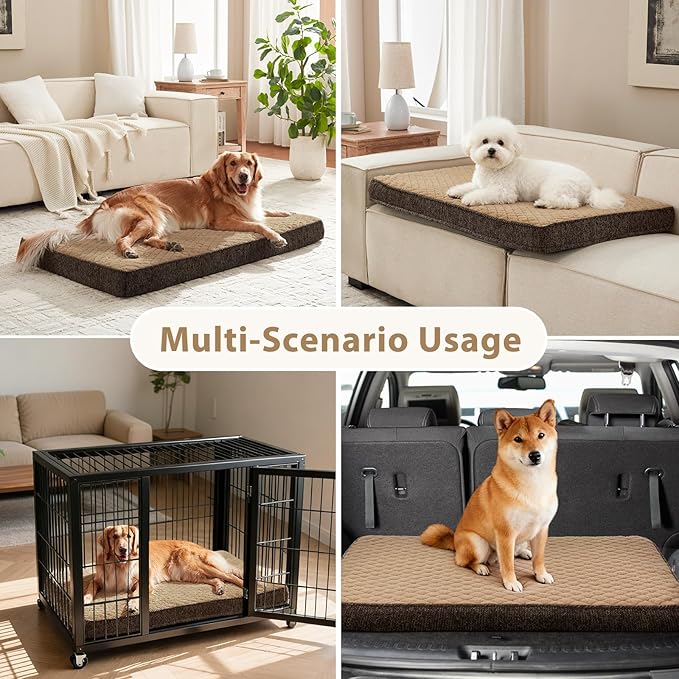 JOEJOY XL Dog Bed for Large Dogs up to 80 lbs, Fits 41" & 42" Crates, Orthopedic Egg Crate Foam Pet Bed with Washable Cover & Waterproof Liner, Non-Slip Bottom (41"x27", Brown)