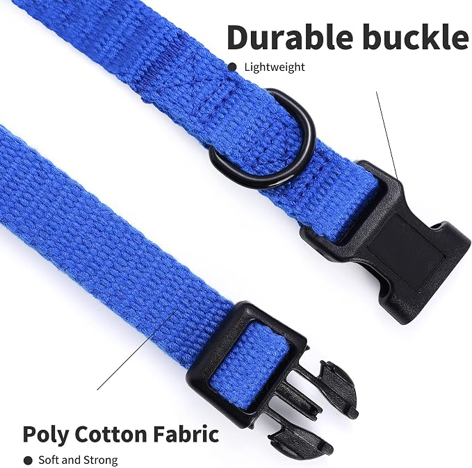 Mile High Life Soft & Strong Poly Cotton Adjustable Dog Collar with Quick Release Buckle for Small to Large Dogs(Blue, Small Neck 11"-15")