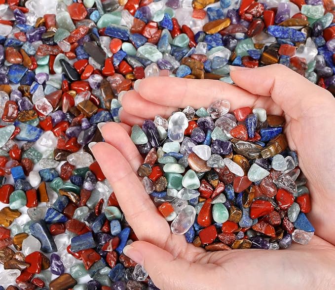 LAIDANLA 1lb Mixed 7 Chakra Crystal Aquarium Gravel Polished Tumbled Stones Irregular Shaped Crystal Chips Bulk Natural Gemstone Rocks Outdoor Decoration Vase Filler Fish Tank Gravel