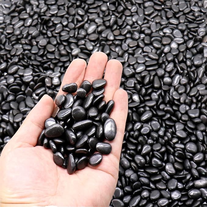 Black Polished Rocks for Plants, Decorative Pebbles, 1/5 Inch, 2 lb