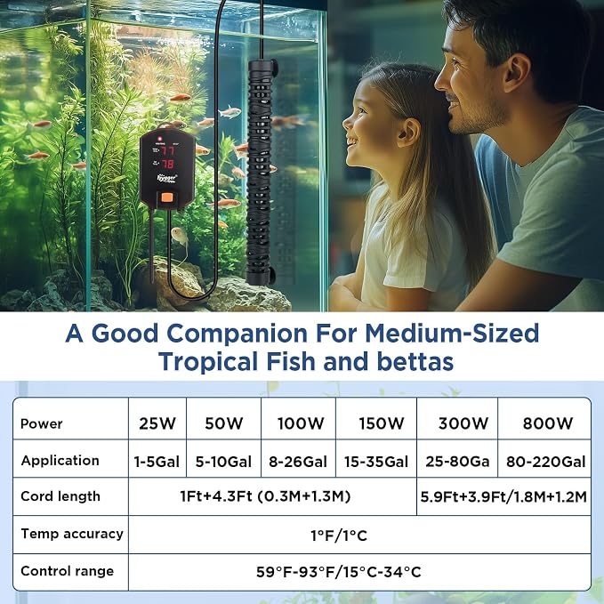 hygger Aquarium Arowana Heater,300W Removable Shell Submersible Fish Tank Heater with LED Digital Display,800W for 25-80 Gallon Medium and Large Freshwater and Saltwater Fish Tank