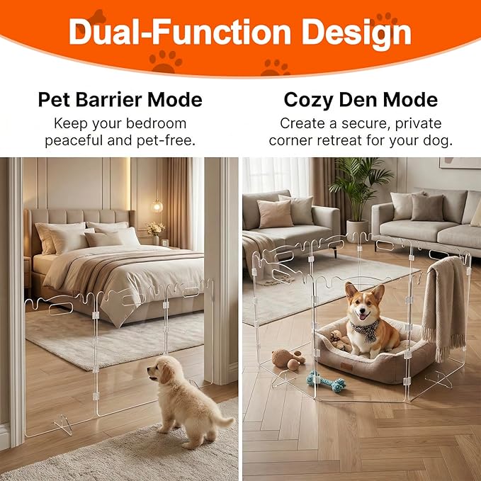 Acrylic Dog Gate, 31in Tall Freestanding Clear Pet Gate for Doorways, Transparent Clear Dog Gate Indoor for Large Openings & Stairs, Foldable Pet Gate for Dogs (6 Panel - 120'' W x 31'' H)