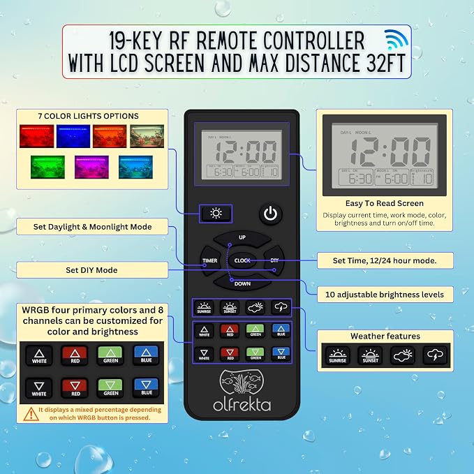 Full Spectrum LED Aquarium Light - High Power LED Fish Tank Light with Remote Control | Smart WRGB Aquarium Lights for Fish Tank with 24 Hour Cycle | 36"-42" | 65W