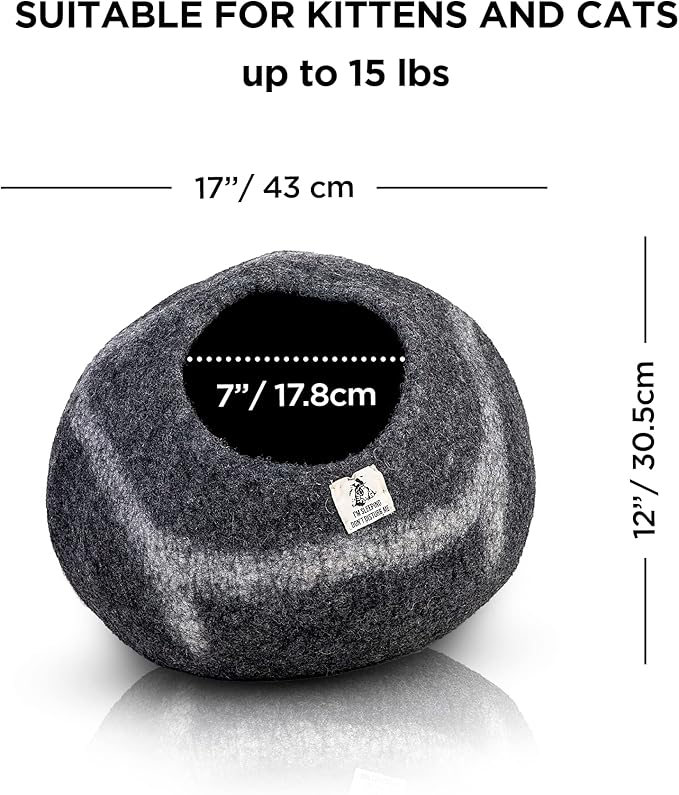 Woolygon Premium Felt Cat Cave Bed – Wool Kitty Beds Handcrafted Kitten Caves Bed for Indoor Cats - Made from Merino Wool, Foldable Cat Hideaway Covered Cat House Pod (Hide & Seek)