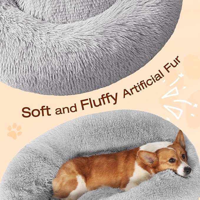 JOLLYVOGUE 23" Dog & Cat Bed, Calming Anti-Anxiety Pet Bed for Small Dogs, Fluffy Donut Cushion for Small and Medium Pets
