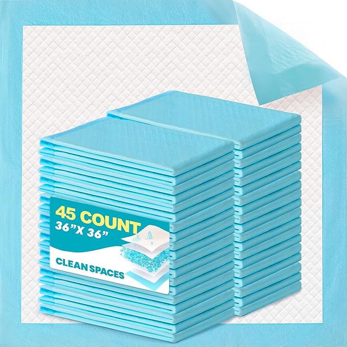 CLEAN SPACES Disposable Bed Pads for Adult 36" x 36", Chucks Pads Underpads Bed Liner for Incontinence, Extra Large Puppy Pads / Dog Pee Pads / Wee Wee Pads for Training, XL, 45 Count