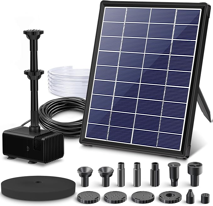Biling 5.5W Solar Fountain Pump with Dry-Run Protection for Bird Bath | DIY Solar Water Pump with Double-Layer Nozzles, 5 Ft Tubing for Birdbath, Garden Ponds, Water Features