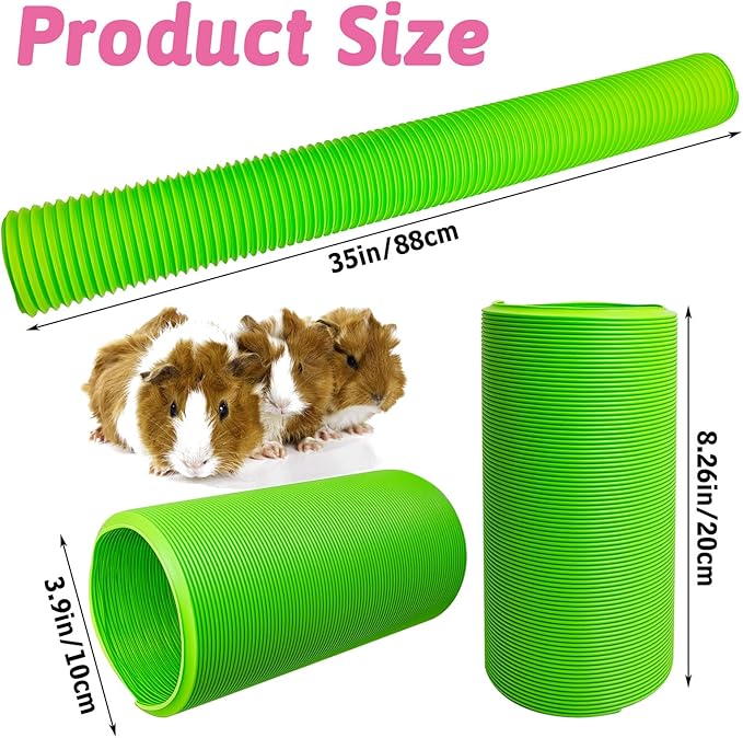 Hamiledyi 2 Pack Hamster Fun Tunnels, Guinea Pigs Plastic Tube, Hamsters Foldable Exercising Training Hideout Tunnel & 2 Pack Grass Balls, Small Animals Toys for Chinchillas Gerbils Ferrets(Green)