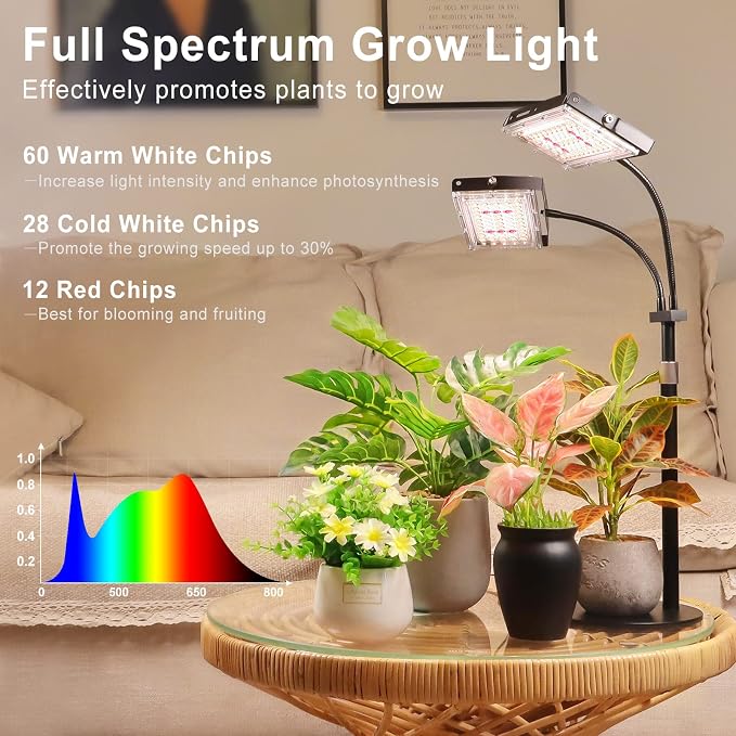 LBW Grow Light for Indoor Plant,Full Spectrum Dual Heads Desk Plant Light | 3H/6H/12H Timer Grow Lamp,6-Level Brightness, 3 Lighting Mode, Height Adjustable, Flexible Gooseneck, Ideal for Indoor Growth