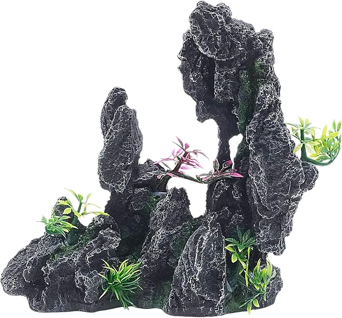 Aquarium Resin Castle Decor, Large Ancient Stone Castle Fish Tank Ornament with Caves & Tunnels, Realistic Hideout for Betta Fish, Guppies, Shrimp, Turtles (Freshwater & Saltwater Safe) (Rockery)