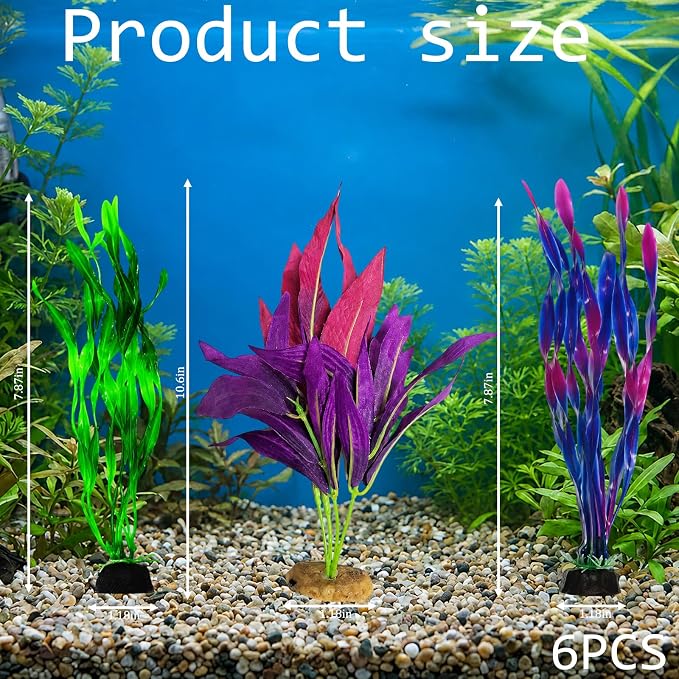 Silk Plants for Fish Tank, 6-Piece Silk Aquarium Plants Set for Betta Fish and Small Tanks, Realistic Resin-Based Aquarium Decorations with Low Maintenance Needs