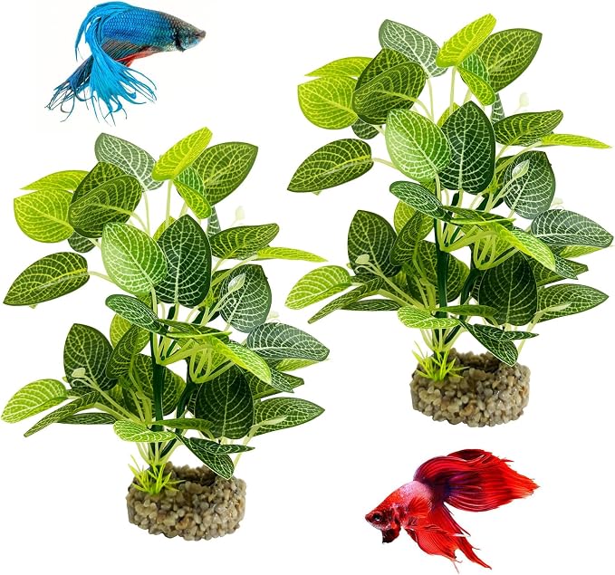 Hamiledyi Silk Aquarium Plants 8.7" Tall Artificial Green Plants for Fish Tank Aquarium Fake Aquatic Plant Lifelike Water Grass Ornament for Fish Tank(2PCS,Style B)