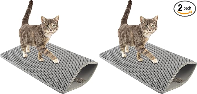 Cat Litter Mat - 24x15-Inch Waterproof Litter Box Mat with Dual-Layer Honeycomb Design for Trapping Litter - Slip-Resistant Cat Mat by PETMAKER (Gray) (Pack of 2)