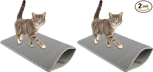 Cat Litter Mat - 24x15-Inch Waterproof Litter Box Mat with Dual-Layer Honeycomb Design for Trapping Litter - Slip-Resistant Cat Mat by PETMAKER (Gray) (Pack of 2)