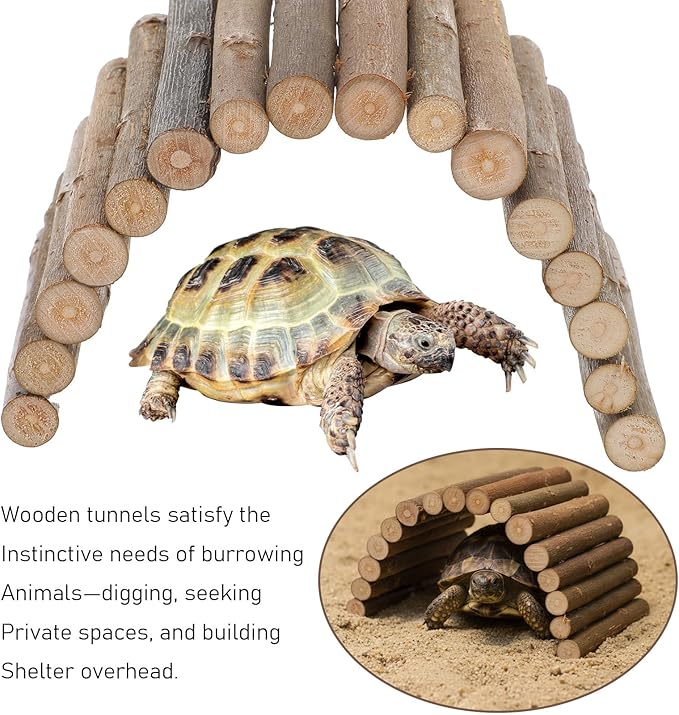 Natural Wood Hideout Hamster Bridge Tunnel Ladder Hamster Cage Accessories Small Animal Molar Chew Toys Reptile Tank Habitat Decor Hiding Hut for Chinchillas Lizards Mice Spiders Rabbit Brown