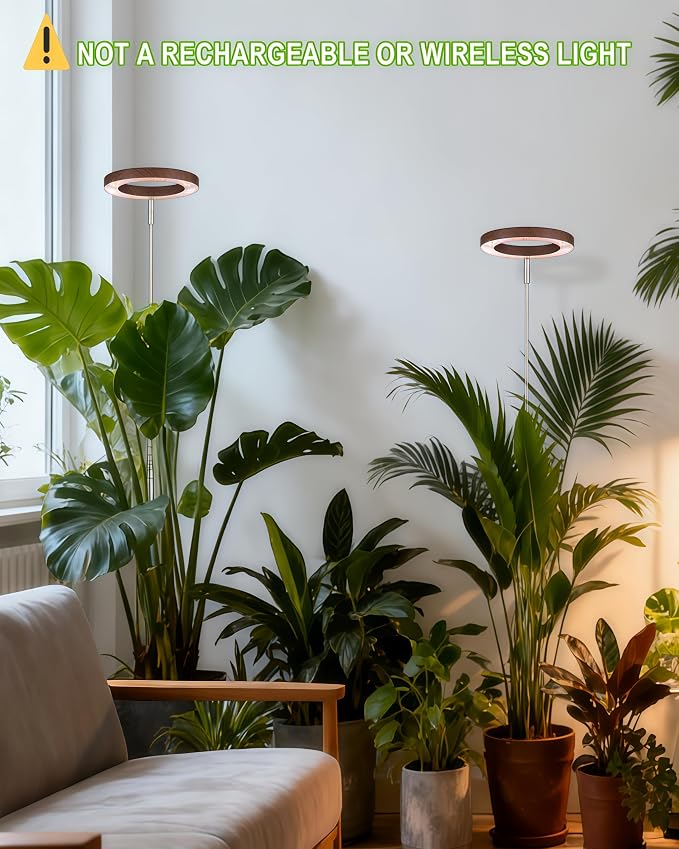 Grow Light for Large Indoor Plants, Full Spectrum LED Plant Light, Height Adjustable for Tall Plants, Auto On/Off Timer, 5V Safe Low Voltage Walnut Grain Grow Lamp for Home & Office