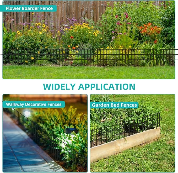46 Panels Animal Barrier Fence, No Dig Fences, 13in(H) X 65.2ft(L) Garden Fence Animal Barrier for Rabbit and Dog Under Fencing Barrier, Rustproof Metal Fences Border for Outdoor, Yard, Patio